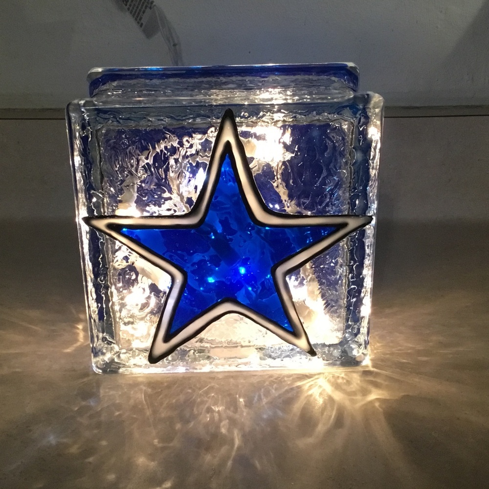 New, DALLAS COWBOYS light up glass block hand painted.